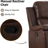 CANMOV Leather Recliner Chair, Classic and Traditional Manual Recliner Chair with Overstuffed Arms and Back, Manual Single Sofa with Concealed Cup Holders,Red Brown