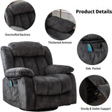 CANMOV Massage Swivel Rocker Recliner Chair with Heat and Vibration, 360 Degree Swivel Manual Recliners Antiskid Fabric Single Sofa Heavy Duty Reclining Chair for Living Room, Grey