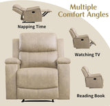 CANMOV Leather Recliner Chair, Classic and Traditional Manual Recliner Chair with Overstuffed Arms and Back, Manual Single Sofa with Concealed Cup Holders,Beige