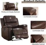 CANMOV Leather Recliner Chair, Classic and Traditional Manual Recliner Chair with Overstuffed Arms and Back, Manual Single Sofa with Concealed Cup Holders,Red Brown