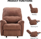 CANMOV Rocker Recliner Chair for Adults,Manual Recliner Chair with Overstuffed Backrest and Armrests, Soft Fabric Manual Rocking Reclining Sofa for Living Room,Brown