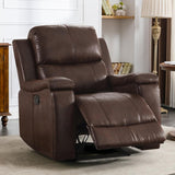 CANMOV Leather Recliner Chair, Classic and Traditional Manual Recliner Chair with Overstuffed Arms and Back, Manual Single Sofa with Concealed Cup Holders,Red Brown