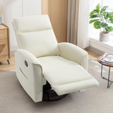 CANMOV Rocker Recliner Chair,360°Swivel Nursery Glider Recliner,Manual Recliner Sofa with Padded Armrest and Backrest,Leather Recliner for Small Spaces,Living Room,Bedroom (White)