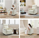 CANMOV Rocker Recliner Chair,360°Swivel Nursery Glider Recliner,Manual Recliner Sofa with Padded Armrest and Backrest,Leather Recliner for Small Spaces,Living Room,Bedroom (White)