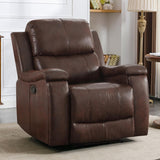CANMOV Leather Recliner Chair, Classic and Traditional Manual Recliner Chair with Overstuffed Arms and Back, Manual Single Sofa with Concealed Cup Holders,Red Brown
