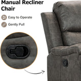 CANMOV Leather Recliner Chair, Classic and Traditional Manual Recliner Chair with Overstuffed Arms and Back, Manual Single Sofa with Concealed Cup Holders,Grey