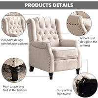 CANMOV Push Back Recliner Chair, Elizabeth Fabric Recliner Armchair with Wing Back, Padded Seat and Nailhead Trim, Tufted, Single Sofa Accent Chair, White