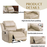 CANMOV Leather Recliner Chair, Classic and Traditional Manual Recliner Chair with Overstuffed Arms and Back, Manual Single Sofa with Concealed Cup Holders,Beige