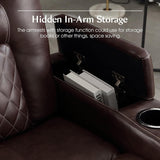 CANMOV Electric Power Recliner Chair with USB Ports and Cup Holders, Breathable Leather Home Theater Seating with Hidden Arm Storage (Red Brown)