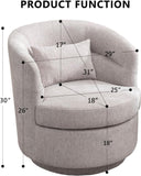 CANMOV Swivel Accent Chair, 360 Degree Round Swivel Barrel Chair with Pillow, Upholstered Comfy Barrel Armchair Single Club Sofa Chair for Living Room,Bedroom, Reading Room, Grey