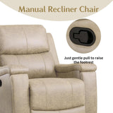CANMOV Leather Recliner Chair, Classic and Traditional Manual Recliner Chair with Overstuffed Arms and Back, Manual Single Sofa with Concealed Cup Holders,Beige