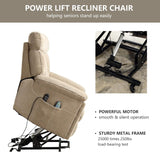 CANMOV Dual Motor Power Lift Recliner Chair for Elderly, 27" Extra-Wide Seat 450 lbs Weight Capacity Infinite Position Adjustment, with Heated Massage, Cup Holders and USB Port, Camel Fabric