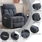 CANMOV Manual Recliner Chair with Massage and Heat, Overstuffed Recliner Chair with Cup Holders & Side Pockets, Comfy Soft Fabric Reclining Sofa for Living Room, Bedroom, Dark Grey