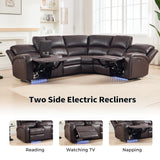 EBELLO Power Reclining Sectional Sofa with LED Light, Faux Leather Sectional Couch for Living Room, Modern Corner Furniture Sets with 2 Recliner Seats, Cup Holders, Storage Console, Brown