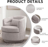 CANMOV Swivel Accent Chair, 360 Degree Round Swivel Barrel Chair with Pillow, Upholstered Comfy Barrel Armchair Single Club Sofa Chair for Living Room,Bedroom, Reading Room, Grey