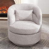 CANMOV Swivel Accent Chair, 360 Degree Round Swivel Barrel Chair with Pillow, Upholstered Comfy Barrel Armchair Single Club Sofa Chair for Living Room,Bedroom, Reading Room, Beige