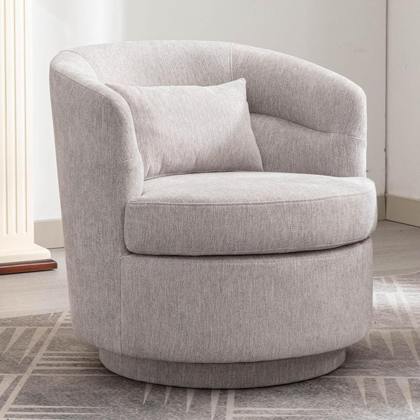 CANMOV Swivel Accent Chair, 360 Degree Round Swivel Barrel Chair with Pillow, Upholstered Comfy Barrel Armchair Single Club Sofa Chair for Living Room,Bedroom, Reading Room, Grey