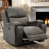 CANMOV Leather Recliner Chair, Classic and Traditional Manual Recliner Chair with Overstuffed Arms and Back, Manual Single Sofa with Concealed Cup Holders,Grey