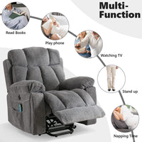 CANMOV Large Power Lift Recliner Chairs with Massage and Heat for Elderly Big People, Heavy Duty Motion Reclining Mechanism-Anti Skid Fabric Recliner Chair with 2 Concealed Cup Holders, Dark Gray