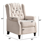 CANMOV Push Back Recliner Chair, Elizabeth Fabric Recliner Armchair with Wing Back, Padded Seat and Nailhead Trim, Tufted, Single Sofa Accent Chair, White