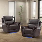 INZOY Electric Leather Recliner Chair with Ambient Lighting and USB Ports, Faux Leather Home Theater Seating with Overstuffed Backrest, Power Recliner Chair Reclining Sofa for Living Room, Brown
