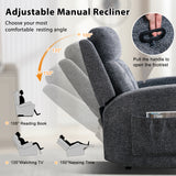 CANMOV Manual Recliner Chair with Massage and Heat, Overstuffed Recliner Chair with Cup Holders & Side Pockets, Comfy Soft Fabric Reclining Sofa for Living Room, Bedroom, Dark Grey