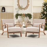 CANMOV Modern Accent Chair with Lumbar Pillow, Upholstered Mid-Century Accent Arm Chair with Thick Seat Cushion & Solid Wood Frame, Small Side Comfy Chair for Living Room, Bedroom, Balcony, Beige