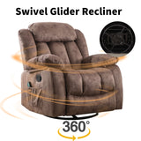 INZOY Massage Swivel Rocker Recliner with Heat and Vibration, Manual Swivel Rocking Recliner Chair with Vibrating Massage, Comfy Padded Overstuffed Recliner Soft Fabric Heated Recliner (Brown)