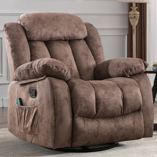 INZOY Massage Swivel Rocker Recliner with Heat and Vibration, Manual Swivel Rocking Recliner Chair with Vibrating Massage, Comfy Padded Overstuffed Recliner Soft Fabric Heated Recliner (Brown)