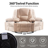 INZOY Swivel Rocker Recliner Chair, Manual Nursery Rocking Recliner Chair with 2 Cup Holder, 360 Degree Swivel Glider Recliner, Overstuffed Soft Fabric Reclining Chair Home Theater Seat, Light brown
