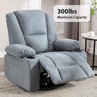 INZOY Swivel Rocker Recliner Chair, Manual Nursery Rocking Recliner Chair with 2 Cup Holder, 360 Degree Swivel Glider Recliner, Soft Fabric Overstuffed Reclining Chair Home Theater Seat, Blue
