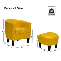 INZOY Modern Accent Chair with Ottoman for Small Space, Club Chair with Ottoman Set, Comfy PU Leather Barrel Reading Chairs for Living Room Bedroom, Round Reading Chair with Foot Rest, Yellow