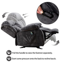 CANMOV Massage Rocker Recliner Chair with Heat and Vibration Manual Recliner Antiskid Fabric Single Sofa Heavy Duty Reclining Chair for Living Room, Grey