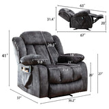 CANMOV Massage Rocker Recliner Chair with Heat and Vibration Manual Recliner Antiskid Fabric Single Sofa Heavy Duty Reclining Chair for Living Room, Grey